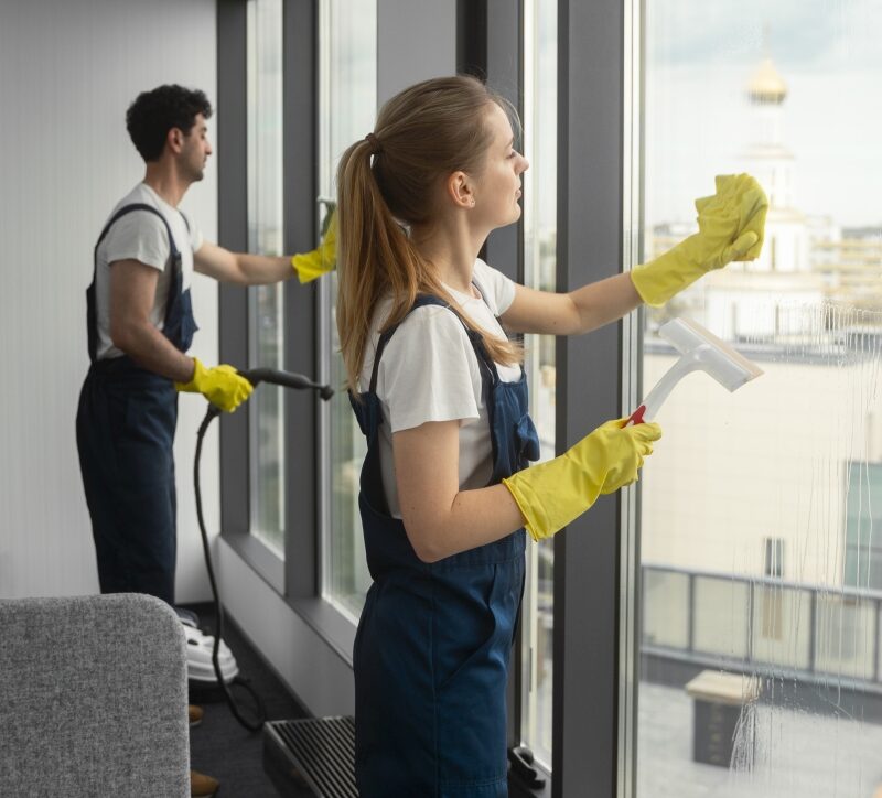 Full Shot People Cleaning Office